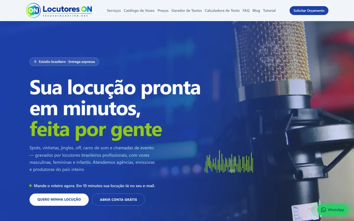 Site Locutores ON desenvolvido pela Moggy Cloud Agency