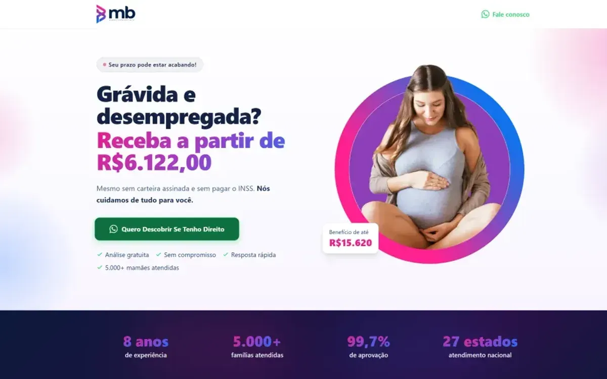 Site MB Auxílio Maternidade desenvolvido pela Moggy Cloud Agency
