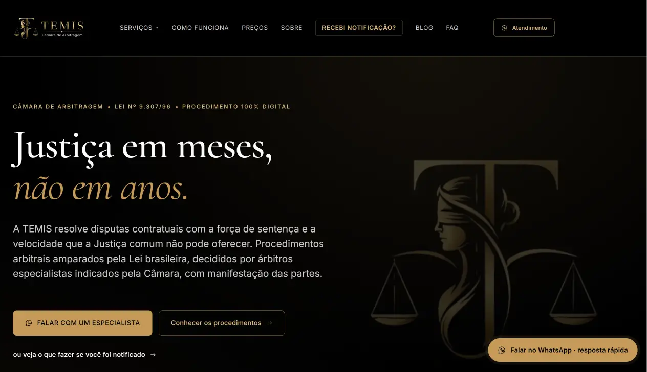 Site do projeto TEMIS — Câmara de Arbitragem